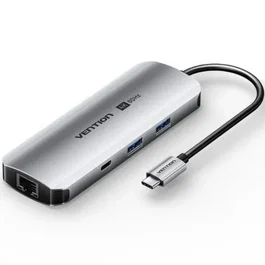Vention Hub USB-C Multipuerto TQMHB 1xHDMI 4K 2xUSB-A 1xUSB-C 1xJack 3.5mm 1xRJ45 1xUSB-C PD 1xLector Tarjetas Gris